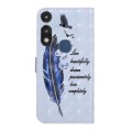 For Motorola Moto E 2020 Oil Embossed 3D Drawing Leather Phone Case(Blue Feather)