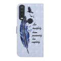 For Motorola One Action Oil Embossed 3D Drawing Leather Phone Case(Blue Feather)