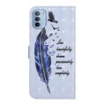 For Motorola Moto G52 Oil Embossed 3D Drawing Leather Phone Case(Blue Feather)