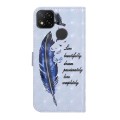 For Xiaomi Redmi 9C Oil Embossed 3D Drawing Leather Phone Case(Blue Feather)