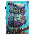 For Samsung Galaxy Tab A9 Colored Drawing Stitching Leather Tablet Smart Case(Owl)