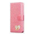 For iPhone 15 Pro Glitter Powder Love Leather Phone Case(Rose Red)