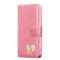 For iPhone 15 Plus Glitter Powder Love Leather Phone Case(Rose Red)