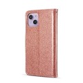 For iPhone 15 Plus Glitter Powder Butterfly Leather Phone Case(Rose Gold)