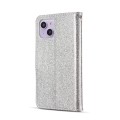 For iPhone 15 Plus Glitter Powder Butterfly Leather Phone Case(Silver)