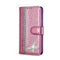 For iPhone 15 Glitter Powder Butterfly Leather Phone Case(Rose Red)