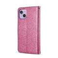 For iPhone 15 Glitter Powder Butterfly Leather Phone Case(Rose Red)