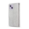 For iPhone 15 Glitter Powder Butterfly Leather Phone Case(Silver)
