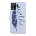 For TCL 403 Oil Embossed 3D Drawing Leather Phone Case(Blue Feather)