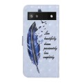 For Google Pixel 7a Oil Embossed 3D Drawing Leather Phone Case(Blue Feather)