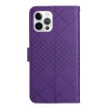 For iPhone 15 Pro Max Rhombic Grid Texture Leather Phone Case(Purple)