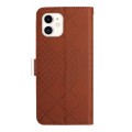 For iPhone 12 / 12 Pro Rhombic Grid Texture Leather Phone Case(Brown)