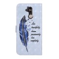 For Huawei Mate 20 lite Oil Embossed 3D Drawing Leather Phone Case(Blue Feather)