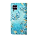 For Huawei P40 lite Oil Embossed 3D Drawing Leather Phone Case(Blue Butterflies)