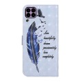 For Huawei P40 lite Oil Embossed 3D Drawing Leather Phone Case(Blue Feather)