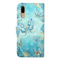 For Huawei P20 Oil Embossed 3D Drawing Leather Phone Case(Blue Butterflies)