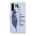For Huawei P30 Pro Oil Embossed 3D Drawing Leather Phone Case(Blue Feather)