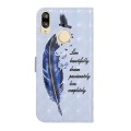 For Honor 10 Lite Oil Embossed 3D Drawing Leather Phone Case(Blue Feather)