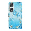 For Honor 90 Oil Embossed 3D Drawing Leather Phone Case(Blue Butterflies)