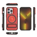 For iPhone 14 Pro Carbon Fiber Texture PC + TPU Phone Case with Metal Holder(Red)