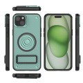 For iPhone 14 Plus Carbon Fiber Texture PC + TPU Phone Case with Metal Holder(Green)