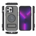 For iPhone 14 Pro Max Carbon Fiber Texture PC + TPU Phone Case with Metal Holder(Grey)