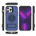 For iPhone 14 Pro Max Carbon Fiber Texture PC + TPU Phone Case with Metal Holder(Blue)