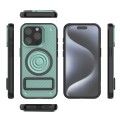 For iPhone 15 Pro Carbon Fiber Texture PC + TPU Phone Case with Metal Holder(Green)