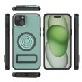 For iPhone 15 Plus Carbon Fiber Texture PC + TPU Phone Case with Metal Holder(Green)