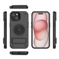 For iPhone 15 Carbon Fiber Texture PC + TPU Phone Case with Metal Holder(Black)
