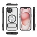 For iPhone 15 Carbon Fiber Texture PC + TPU Phone Case with Metal Holder(White)
