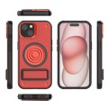 For iPhone 15 Carbon Fiber Texture PC + TPU Phone Case with Metal Holder(Red)
