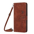 For Samsung Galaxy A05 Skin Feel Heart Embossed Leather Phone Case with Long Lanyard(Brown)
