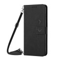 For Motorola Moto G Power 5G 2024 Skin Feel Heart Embossed Leather Phone Case with Long Lanyard(Blac