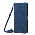 For OPPO A59 Skin Feel Heart Embossed Leather Phone Case with Long Lanyard(Blue)