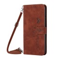 For OPPO A59 Skin Feel Heart Embossed Leather Phone Case with Long Lanyard(Brown)