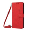 For Xiaomi Redmi A3 Skin Feel Heart Embossed Leather Phone Case with Long Lanyard(Red)