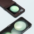 For Samsung Galaxy Z Flip5 ABEEL Three-stage Genuine Leather Elegant Black Edge Phone Case(Coffee)