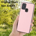 For Samsung Galaxy A21s Litchi Pattern Stitched Side-mounted Phone Case(Pink)