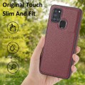 For Samsung Galaxy A21s Litchi Pattern Stitched Side-mounted Phone Case(Dark Red)