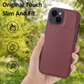 For iPhone 14 Litchi Pattern Stitched Side-mounted Phone Case(Dark Red)