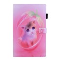 For Samsung Galaxy Tab A9 Colored Drawing Leather Tablet Case(Pink Cat)