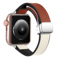 For Apple Watch SE 2023 44mm Magnetic Folding Leather Silicone Watch Band(Starlight Brown)
