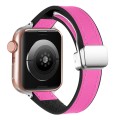 For Apple Watch Series 8 41mm Magnetic Folding Leather Silicone Watch Band(Rose Pink on Black)