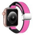 For Apple Watch SE 2022 44mm Magnetic Folding Leather Silicone Watch Band(Rose Pink on Black)