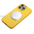 For iPhone 15 Pro Wheat MagSafe Magnetic Straw Material + TPU Phone Case with Lanyard(Yellow)