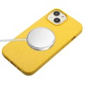 For iPhone 15 Plus Wheat MagSafe Magnetic Straw Material + TPU Phone Case with Lanyard(Yellow)