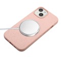 For iPhone 15 Plus Wheat MagSafe Magnetic Straw Material + TPU Phone Case with Lanyard(Pink)