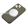 For iPhone 15 Plus Wheat MagSafe Magnetic Straw Material + TPU Phone Case with Lanyard(Army Green)