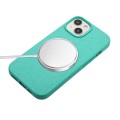 For iPhone 15 Wheat MagSafe Magnetic Straw Material + TPU Phone Case with Lanyard(Green)